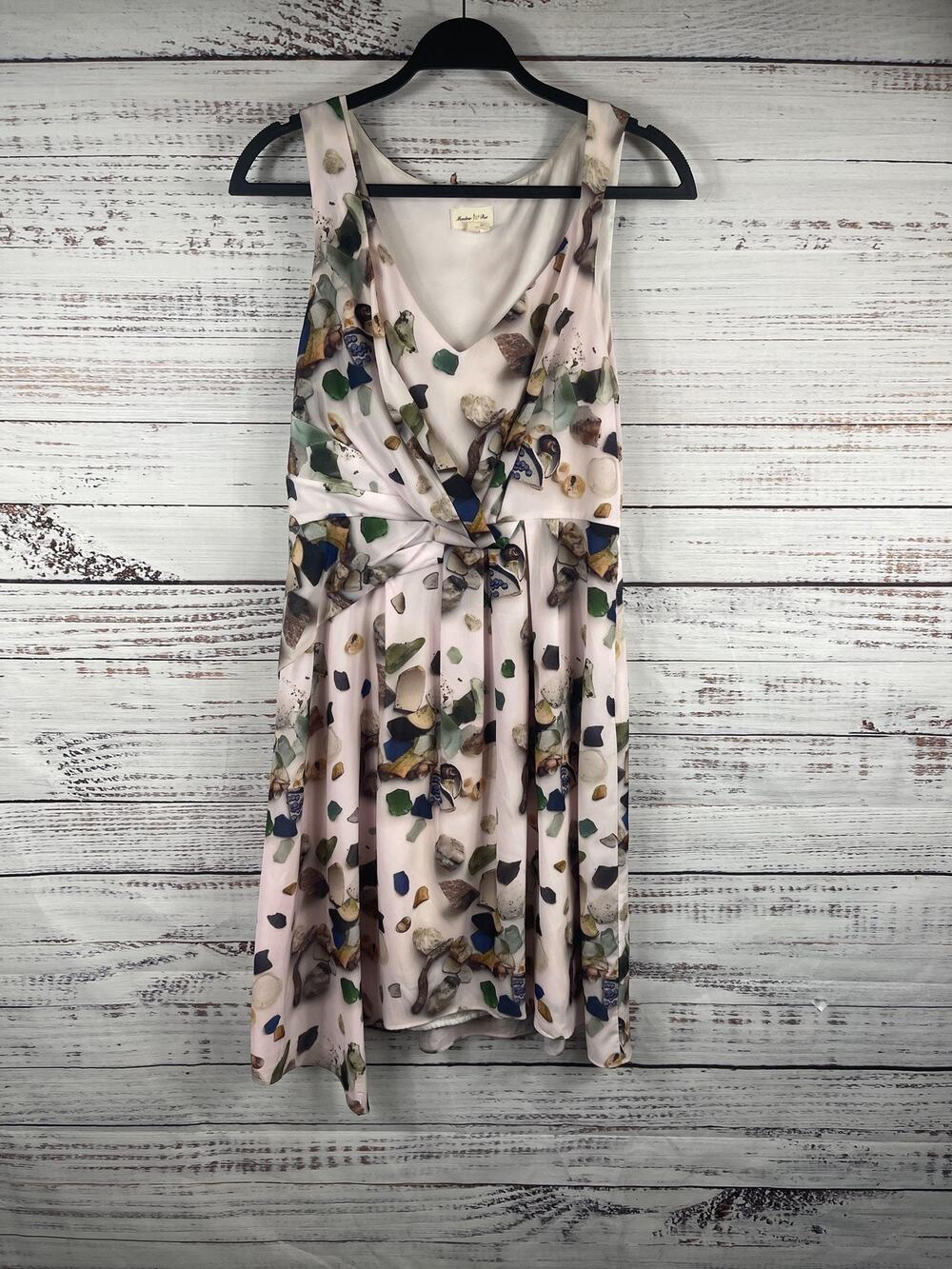Meadow Rue Dress Women's 8 Pink Multi Printed Sleeveless Wrap Front Knee Length
